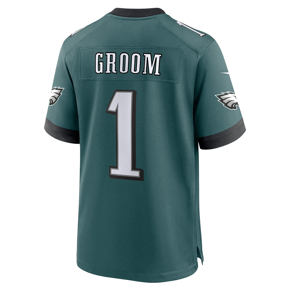 Men's Nike Number 1 Groom Midnight Green Philadelphia Eagles Game Jersey