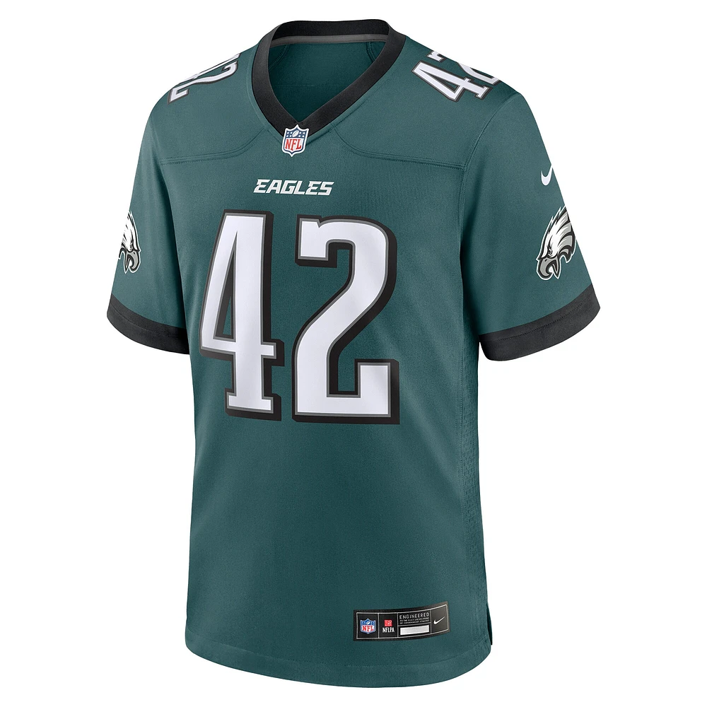 Maillot de match Nike Oren Burks pour hommes, vert minuit, des Eagles Philadelphie