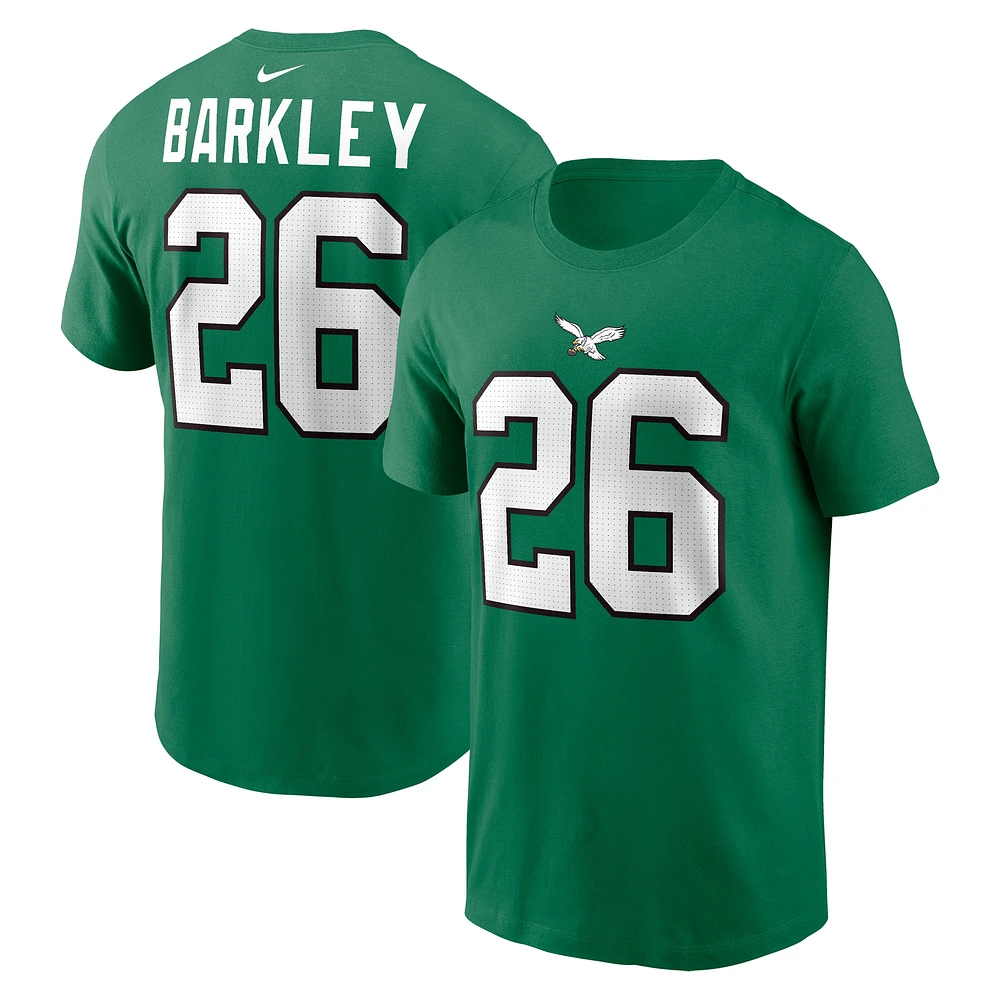 T-shirt avec nom et numéro de joueur Nike Saquon Barkley Kelly Green Philadelphia Eagles pour homme