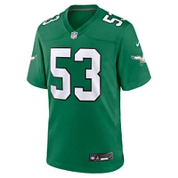 Maillot de match alternatif Nike Zack Baun Kelly vert des Philadelphia Eagles pour homme