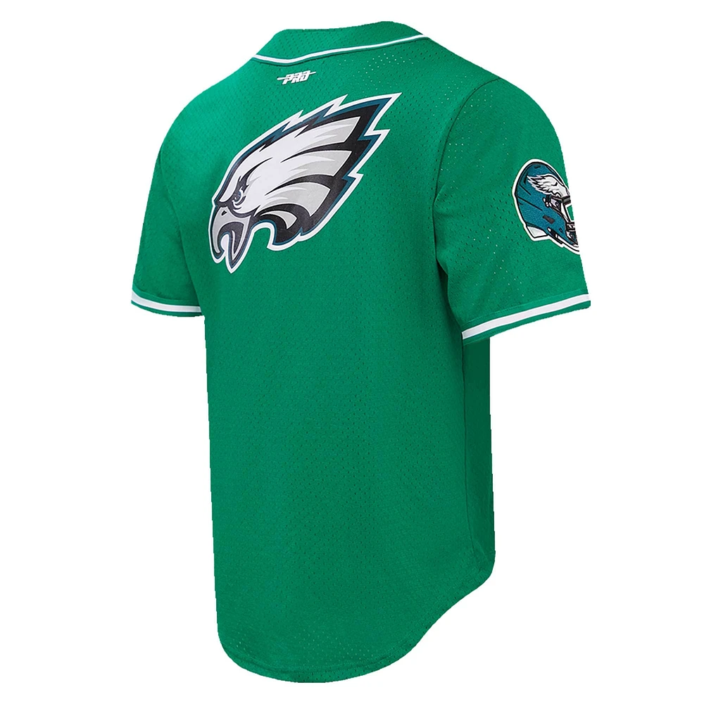 Men's Pro Standard Jalen Hurts Kelly Green Philadelphia Eagles Mesh Baseball Button-Up T-Shirt