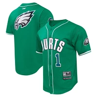 Maillot de baseball boutonné en maille Pro Standard Jalen Hurts Kelly Green Philadelphia Eagles pour hommes