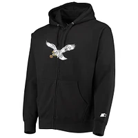 Sweat à capuche entièrement zippé Starter Eagles de Philadelphie pour homme avec logo Throwback noir