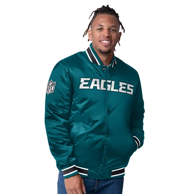 Veste réversible en satin à boutons-pression pour homme Starter Midnight Green/Silver Philadelphia Eagles Closer