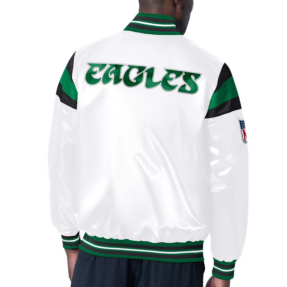 Men's Starter White Philadelphia Eagles Throwback Satin Full-Snap Varsity Jacket