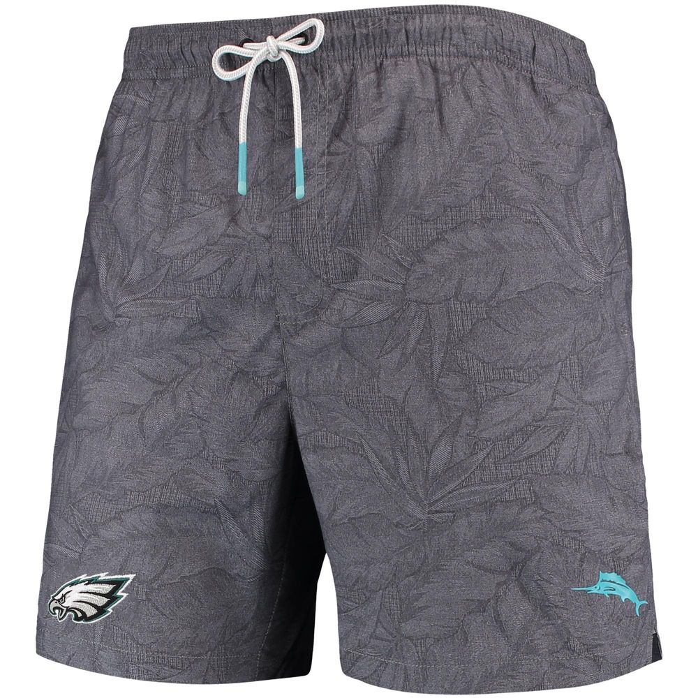 Men's Tommy Bahama Black Philadelphia Eagles Naples Layered Leaves Swim Trunks