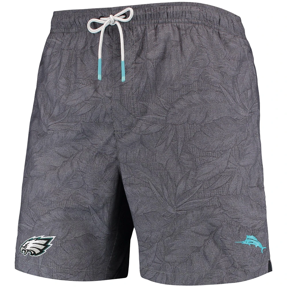 Men's Tommy Bahama Black Philadelphia Eagles Naples Layered Leaves Swim Trunks
