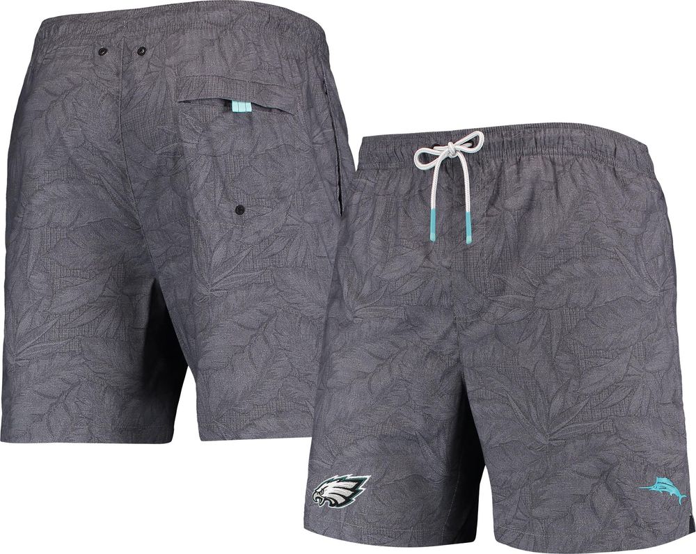 Men's Tommy Bahama Black Philadelphia Eagles Naples Layered Leaves Swim Trunks