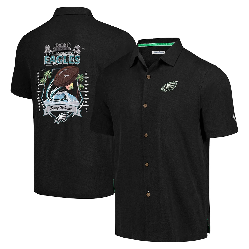 Men's Tommy Bahama Black Philadelphia Eagles Tidal Kickoff Camp Button-Up Shirt