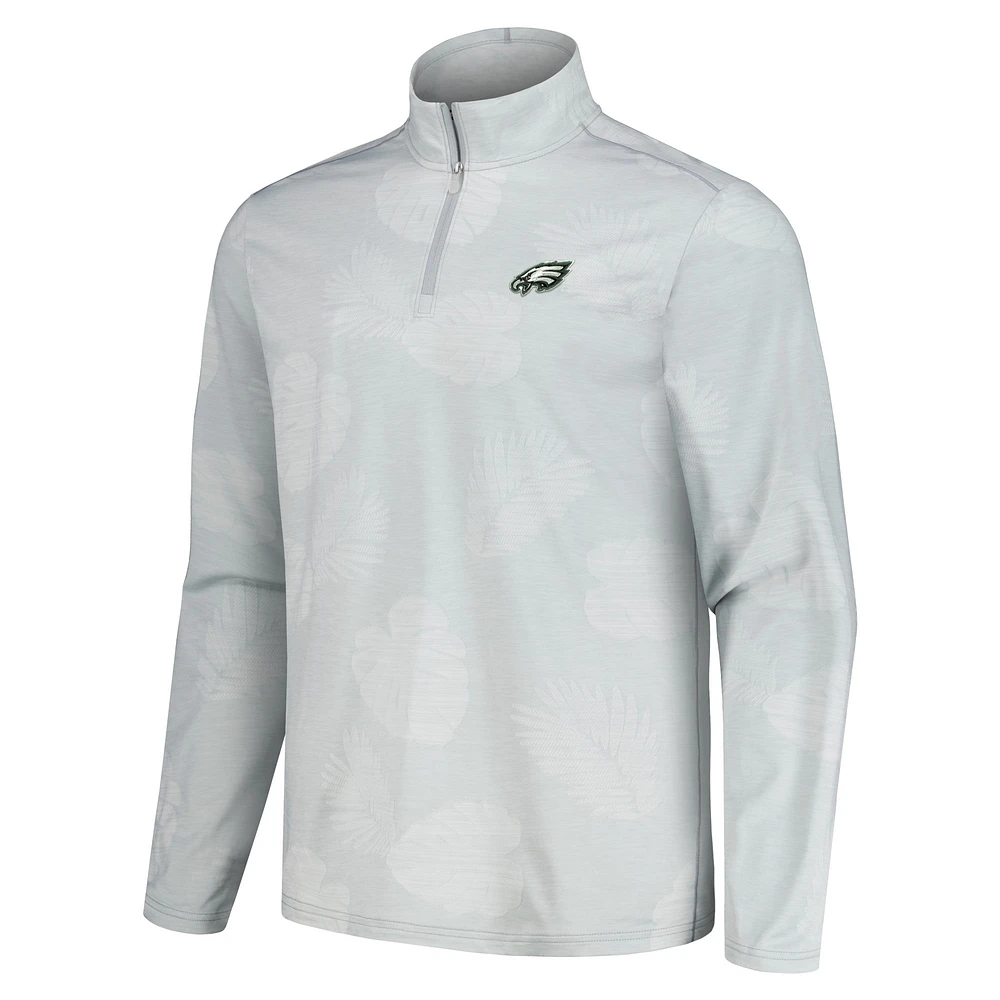 Men's Tommy Bahama Gray Philadelphia Eagles Delray Frond IslandZone Half-Zip Sweatshirt