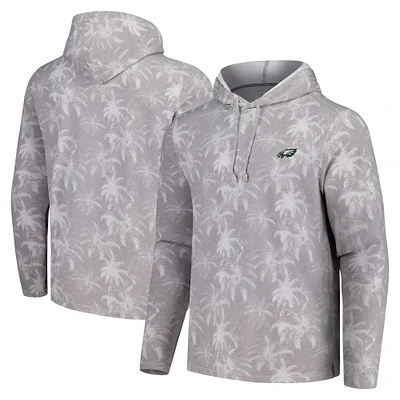 T-shirt à capuche manches longues Tommy Bahama gris Philadelphia Eagles Palm Frenzy pour hommes