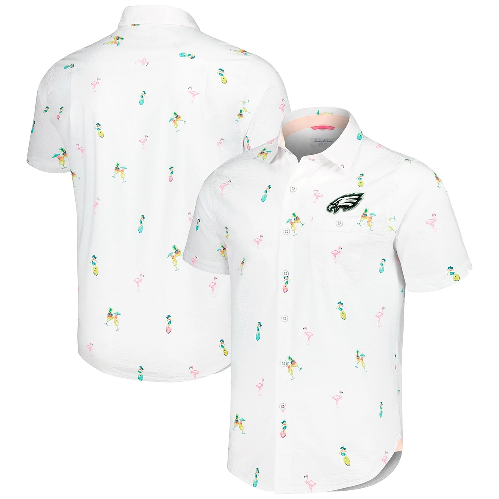 Chemise boutonnée Tommy Bahama blanche Philadelphia Eagles Nova Wave Flocktail pour hommes