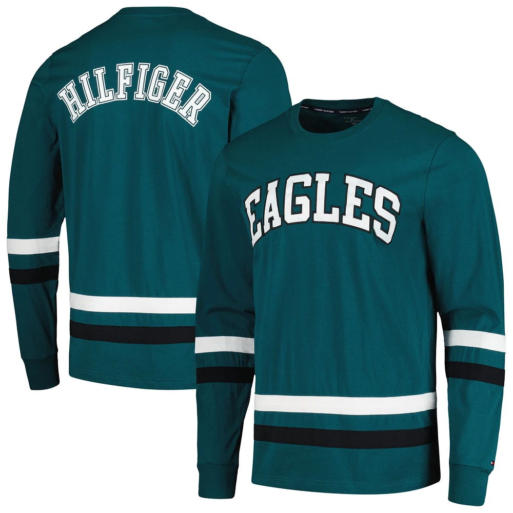 T-shirt à manches longues Tommy Hilfiger vert nuit/noir Philadelphia Eagles Nolan pour hommes