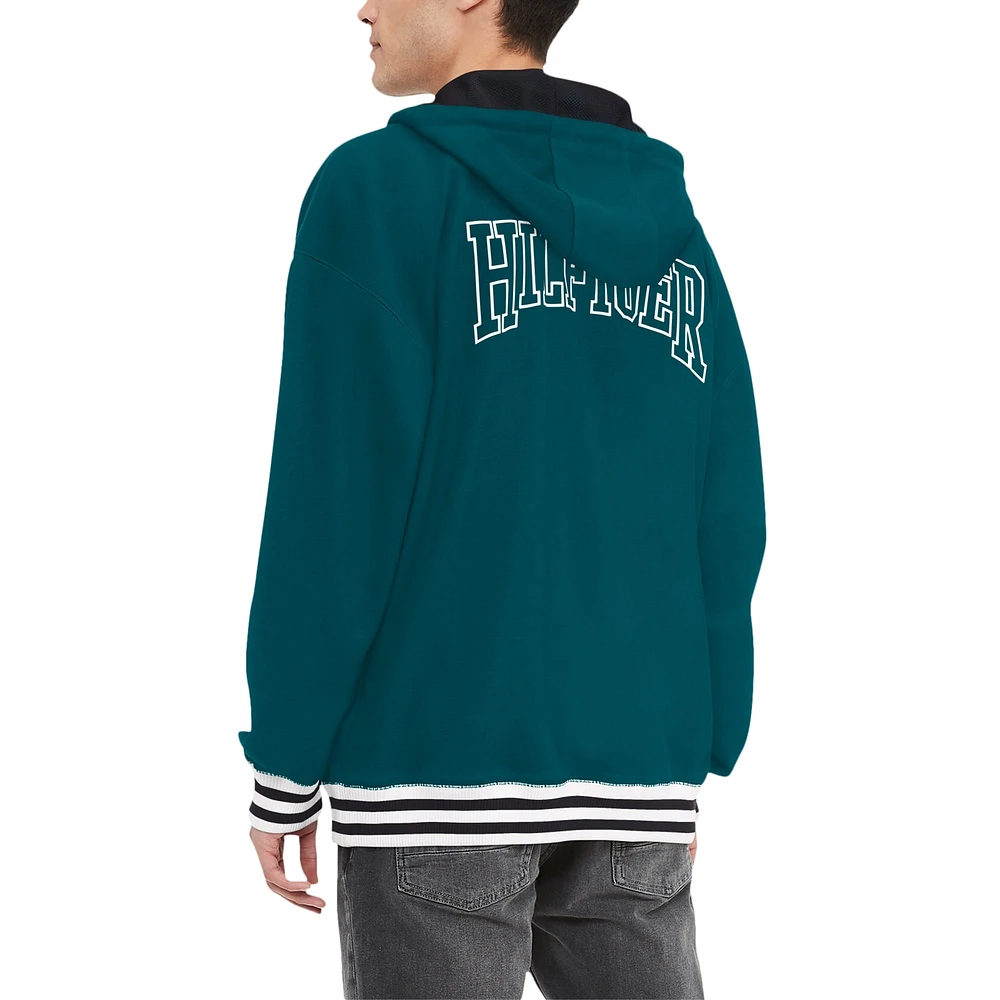 Sweat à capuche fermeture éclair quart de tour Aaron des Eagles Philadelphie Tommy Hilfiger vert nuit pour hommes