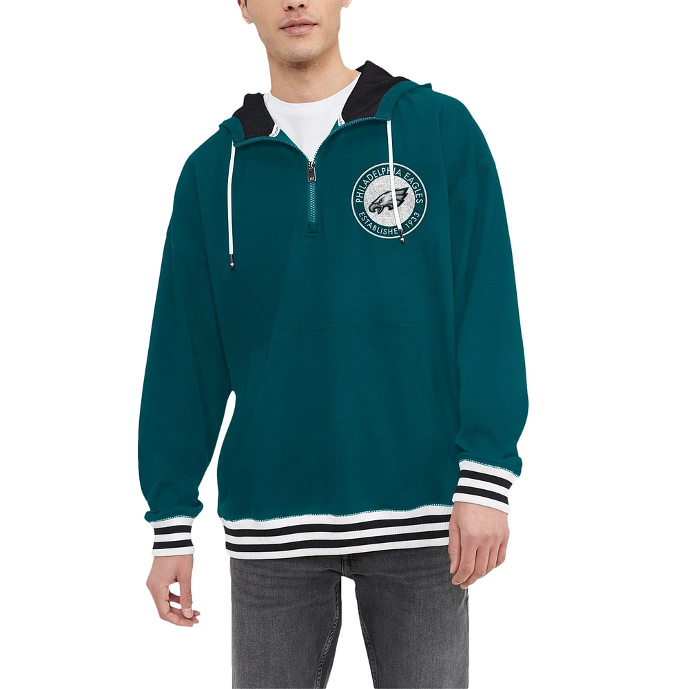 Sweat à capuche fermeture éclair quart de tour Aaron des Eagles Philadelphie Tommy Hilfiger vert nuit pour hommes