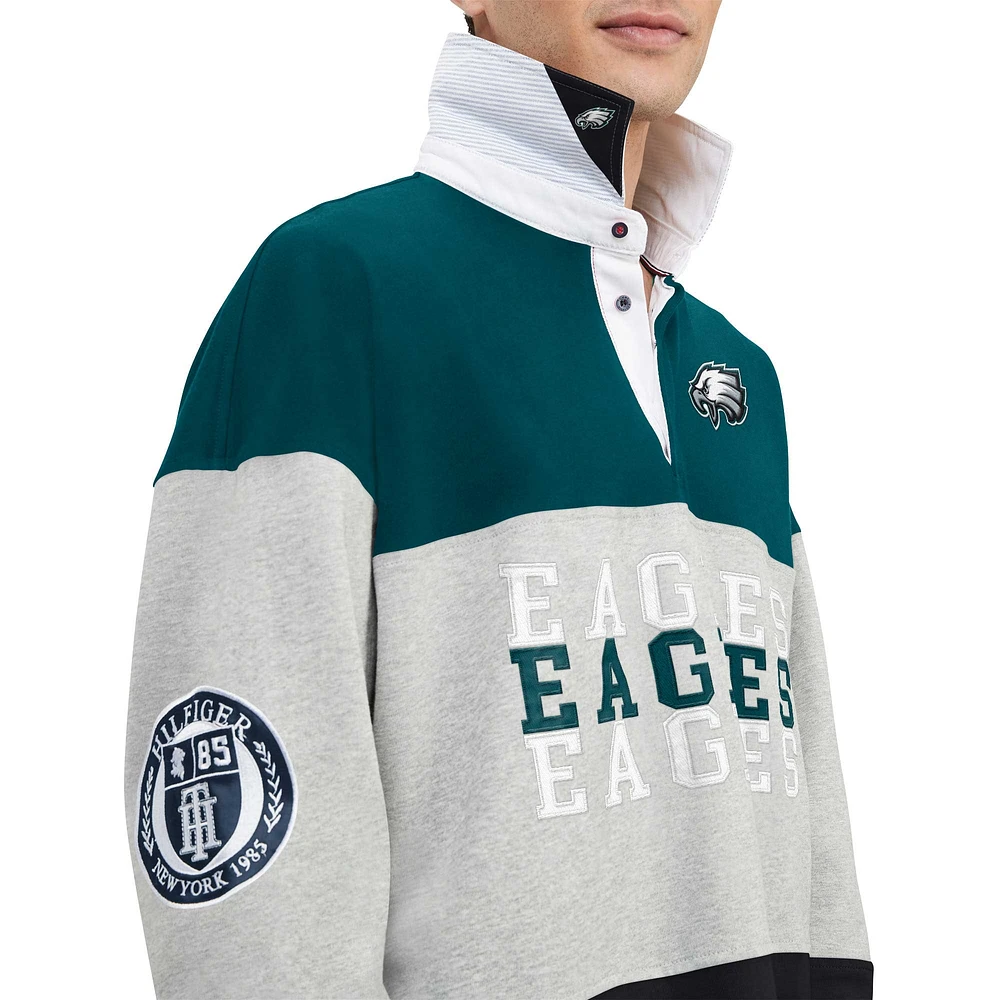 Polo surdimensionné à manches longues de rugby Tommy Hilfiger pour hommes, vert nuit, Philadelphia Eagles Connor