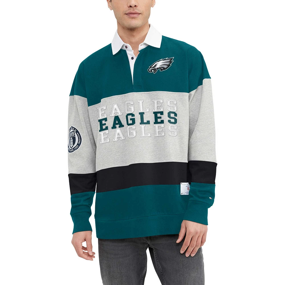 Polo surdimensionné à manches longues de rugby Tommy Hilfiger pour hommes, vert nuit, Philadelphia Eagles Connor