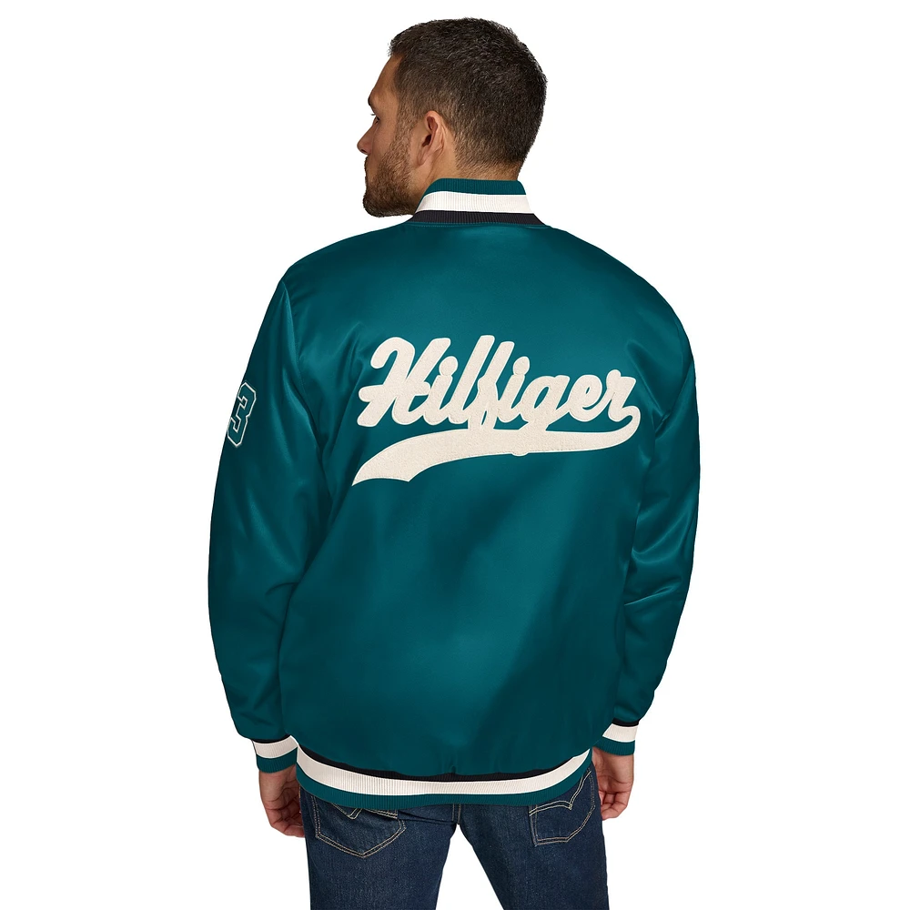 Veste en satin à boutons-pression Dante pour homme, vert nuit, des Philadelphia Eagles, Tommy Hilfiger