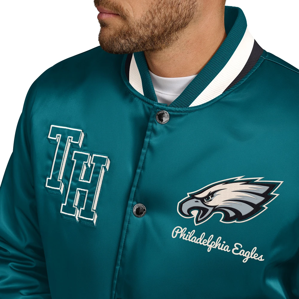 Men's Tommy Hilfiger Midnight Green Philadelphia Eagles Dante Full-Snap Satin Jacket