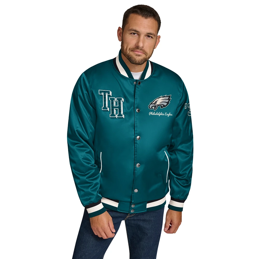 Veste en satin à boutons-pression Dante pour homme, vert nuit, des Philadelphia Eagles, Tommy Hilfiger