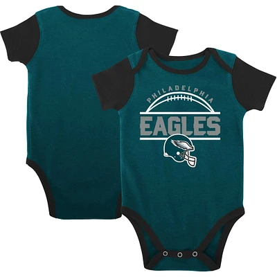 Ensemble trois pièces body, bavoir et chaussons pour nouveau-nés nourrissons, vert nuit/noir, Home Field Advantage des Eagles de Philadelphie