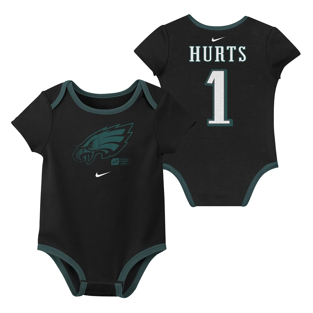 Ensemble de 3 bodies Nike Jalen Hurts Philadelphia Eagles pour nouveau-né et bébé avec nom numéro