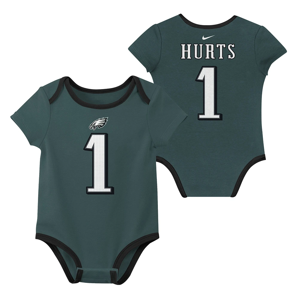 Ensemble de 3 bodies Nike Jalen Hurts Philadelphia Eagles pour nouveau-né et bébé avec nom numéro