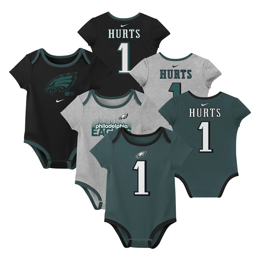 Ensemble de 3 bodies Nike Jalen Hurts Philadelphia Eagles pour nouveau-né et bébé avec nom numéro