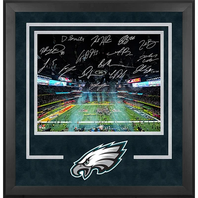 Philadelphia Eagles Autographed Super Bowl LIX Champions Deluxe Framed 16" x 20" Photograph with at least 10 Signatures featuring Jalen Hurts, DeVonta Smith, Cooper DeJean, Dallas Goedert, Saquon Barkley & More! - Limited Edition of 250