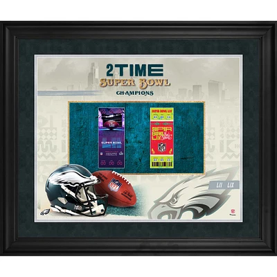 Collage encadré de billets à 2 reprises de 20" x 24" des champions du Super Bowl LIX des Philadelphia Eagles