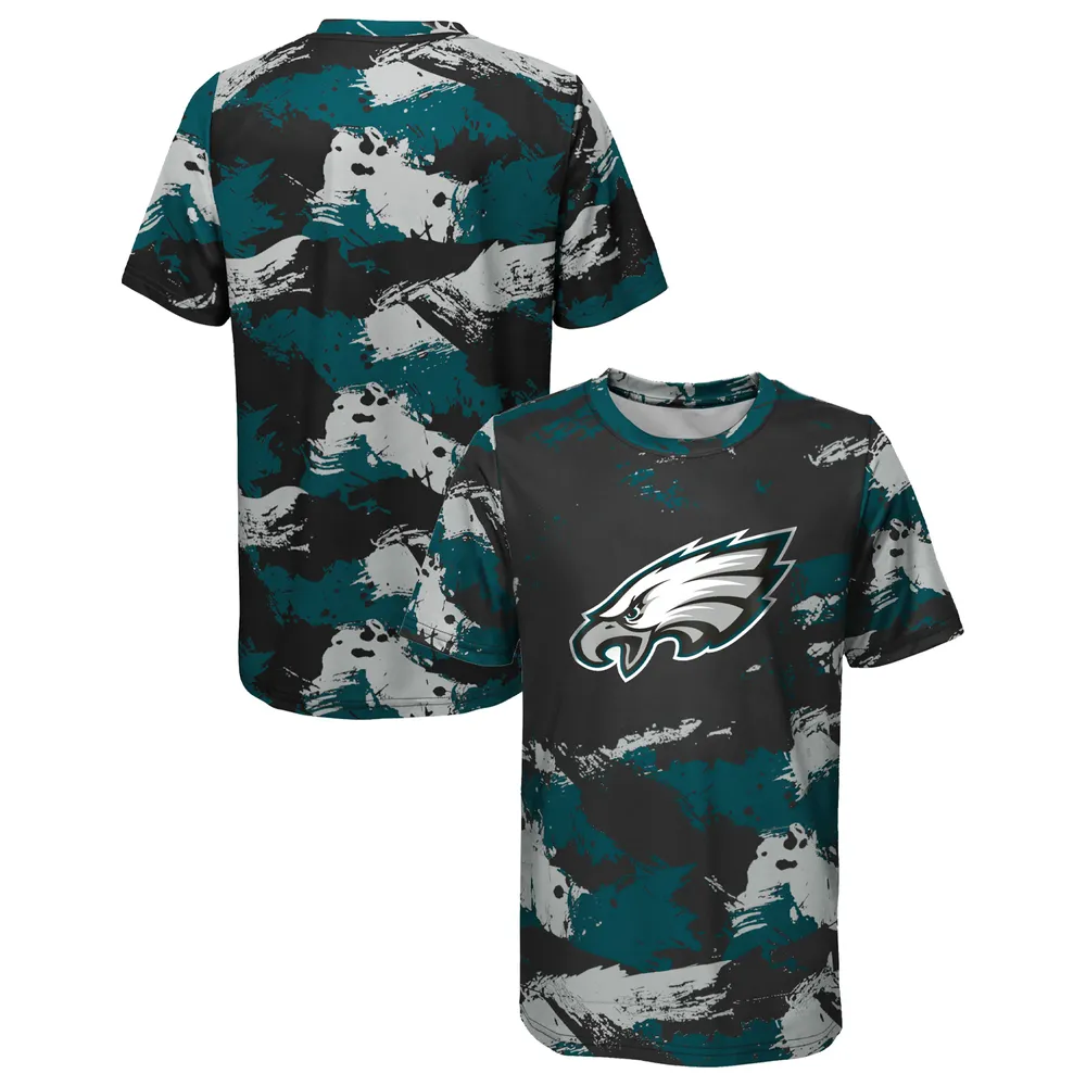 Youth Philadelphia Eagles Green Logo Allover Print Long Sleeve T