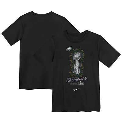 T-shirt Nike noir pour enfant Philadelphia Eagles Super Bowl LIX Champions Lombardi Trophy