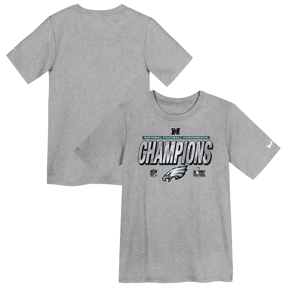 Preschool Nike Heather Gray Philadelphia Eagles 2024 NFC Champions Locker Room Trophy Collection T-Shirt