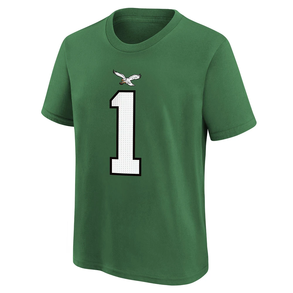 T-shirt avec nom et numéro de joueur des Eagles Philadelphie Nike Jalen Hurts Kelly Green pour enfants d'âge préscolaire