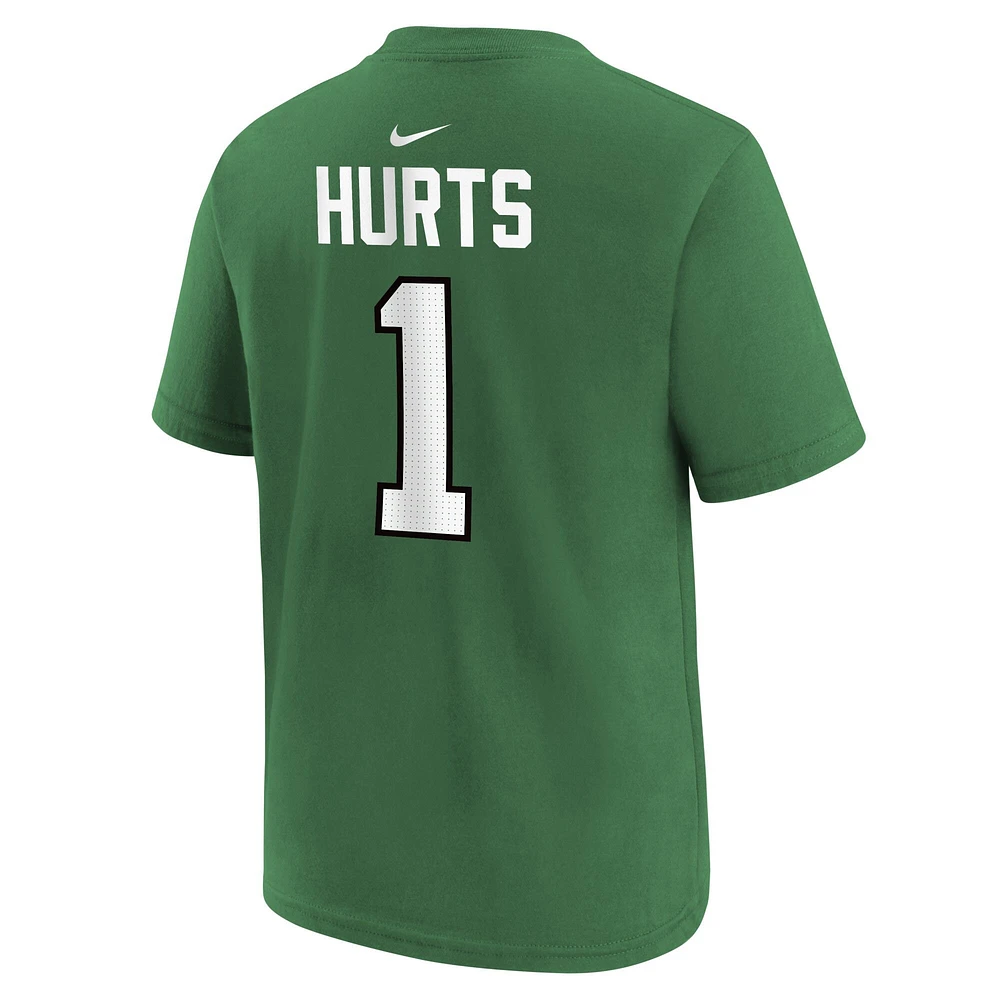 T-shirt avec nom et numéro de joueur des Eagles Philadelphie Nike Jalen Hurts Kelly Green pour enfants d'âge préscolaire