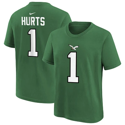 T-shirt avec nom et numéro de joueur des Eagles Philadelphie Nike Jalen Hurts Kelly Green pour enfants d'âge préscolaire