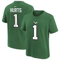T-shirt avec nom et numéro de joueur des Eagles Philadelphie Nike Jalen Hurts Kelly Green pour enfants d'âge préscolaire