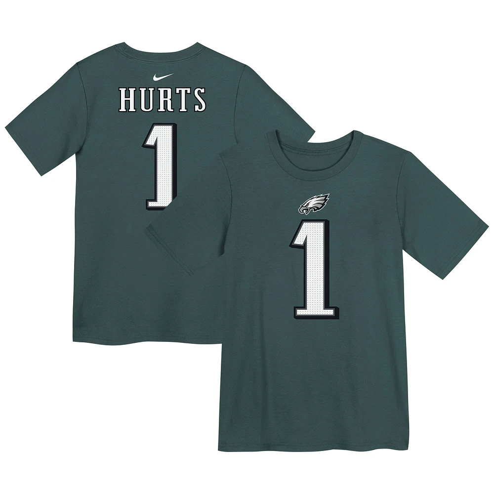 T-shirt Nike pour enfant avec nom et numéro de joueur des Philadelphia Eagles la marque Jalen Hurts, vert nuit