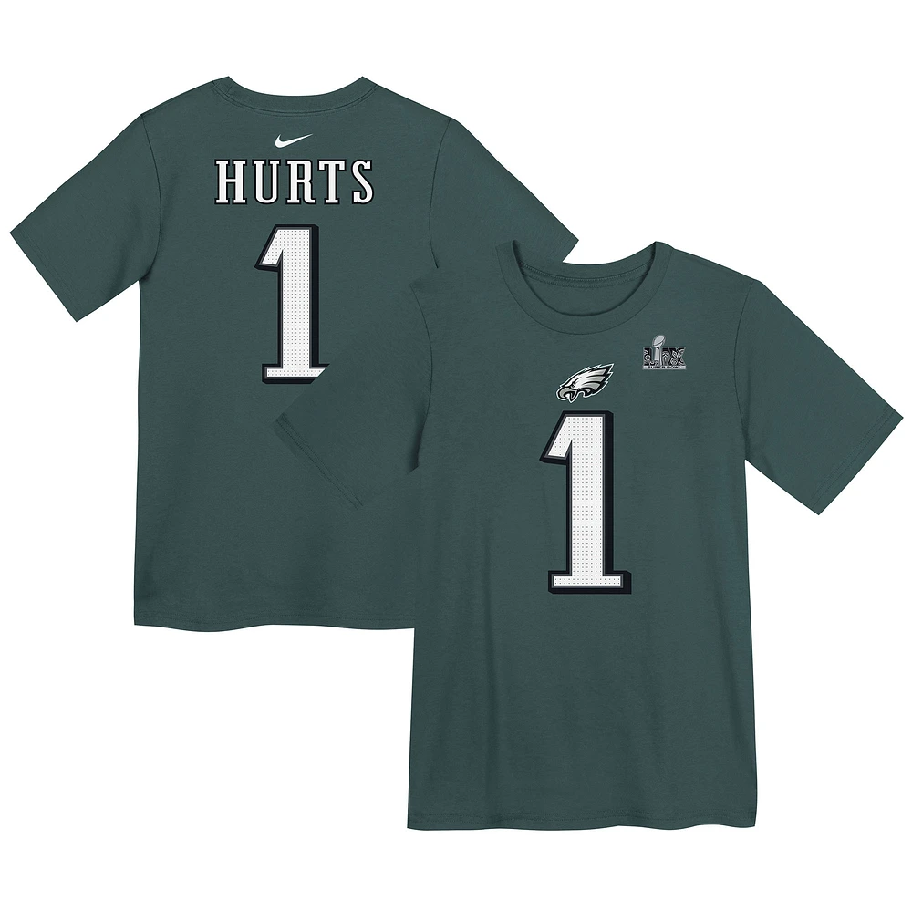 Preschool Nike Jalen Hurts Midnight Green Philadelphia Eagles Super Bowl LIX Player Name & Number T-Shirt