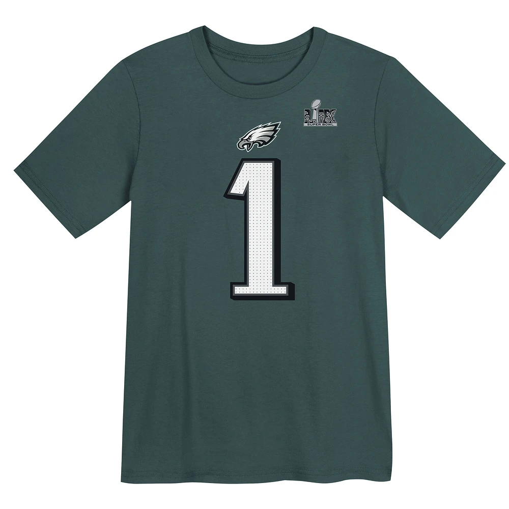 Preschool Nike Jalen Hurts Midnight Green Philadelphia Eagles Super Bowl LIX Player Name & Number T-Shirt