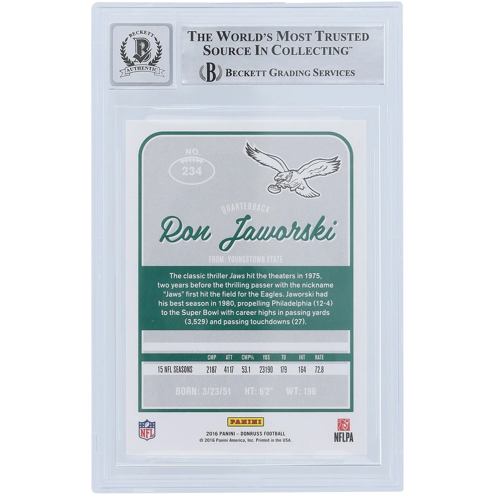 Carte Panini Donruss autographiée par Ron Jaworski des Philadelphia Eagles 2016, ligne de statistiques de la saison n° 234 #/398