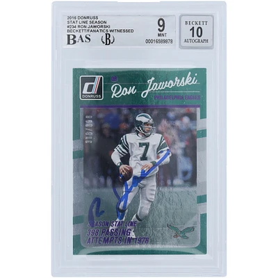Carte Panini Donruss autographiée par Ron Jaworski des Philadelphia Eagles 2016, ligne de statistiques de la saison n° 234 #/398