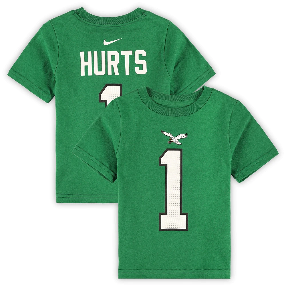 T-shirt Nike Jalen Hurts Kelly Green Philadelphia Eagles pour tout-petit avec nom et numéro de joueur