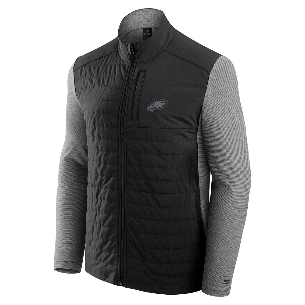 Veste unisexe Fanatics noire/gris chiné Philadelphia Eagles Front Office entièrement zippée ton sur