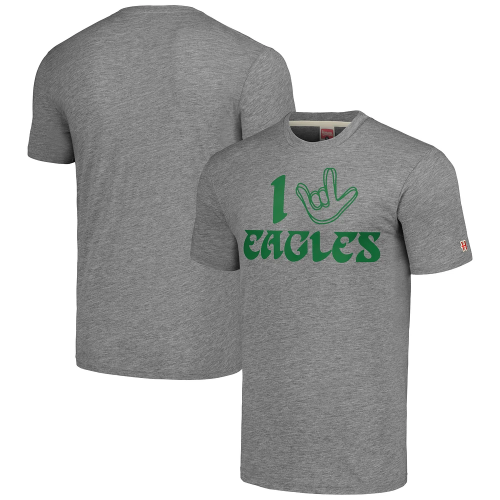 Hommage unisexe gris Philadelphia Eagles La collection NFL ASL par Love Sign T-shirt triple mélange