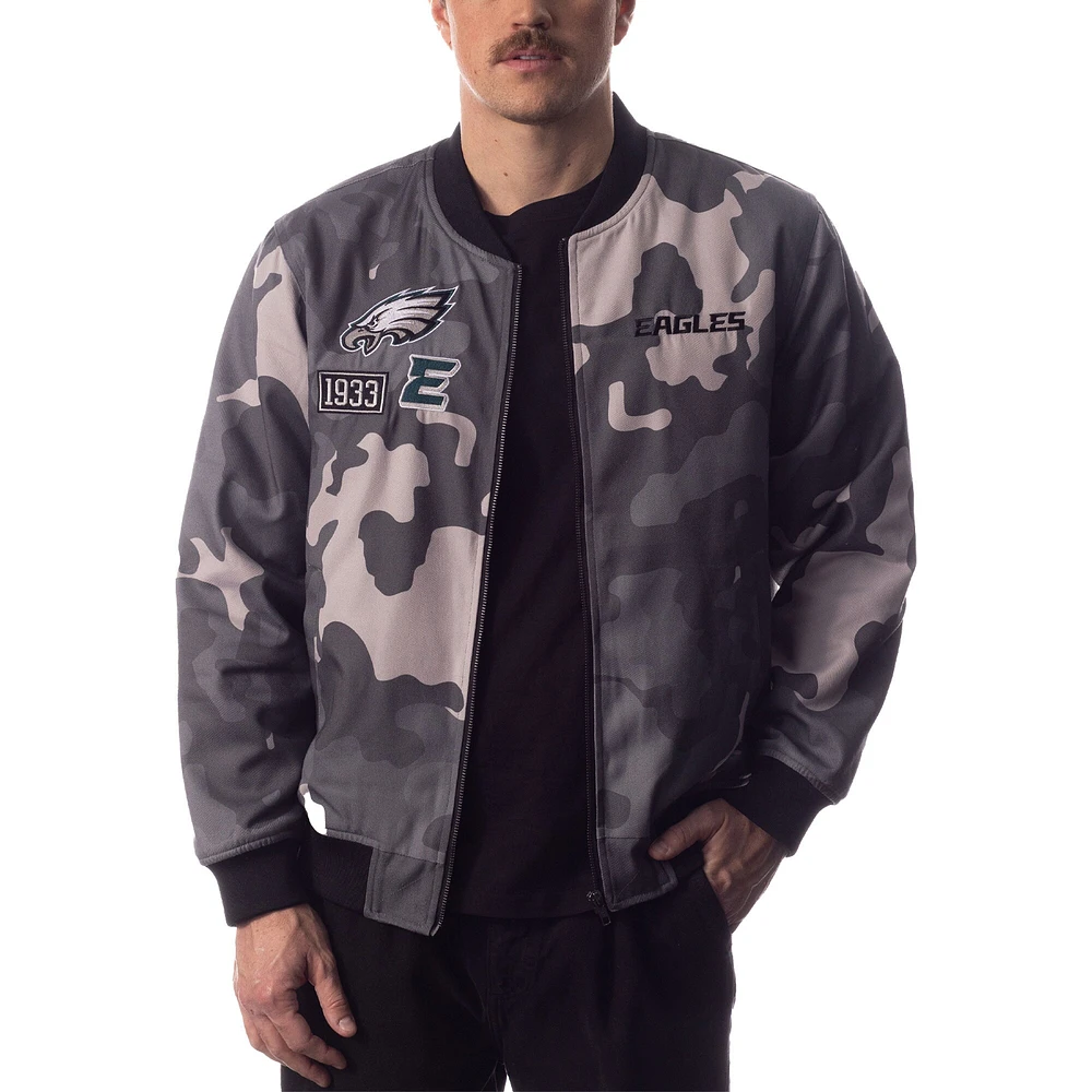 Blouson aviateur camouflage unisexe The Wild Collective gris Philadelphia Eagles