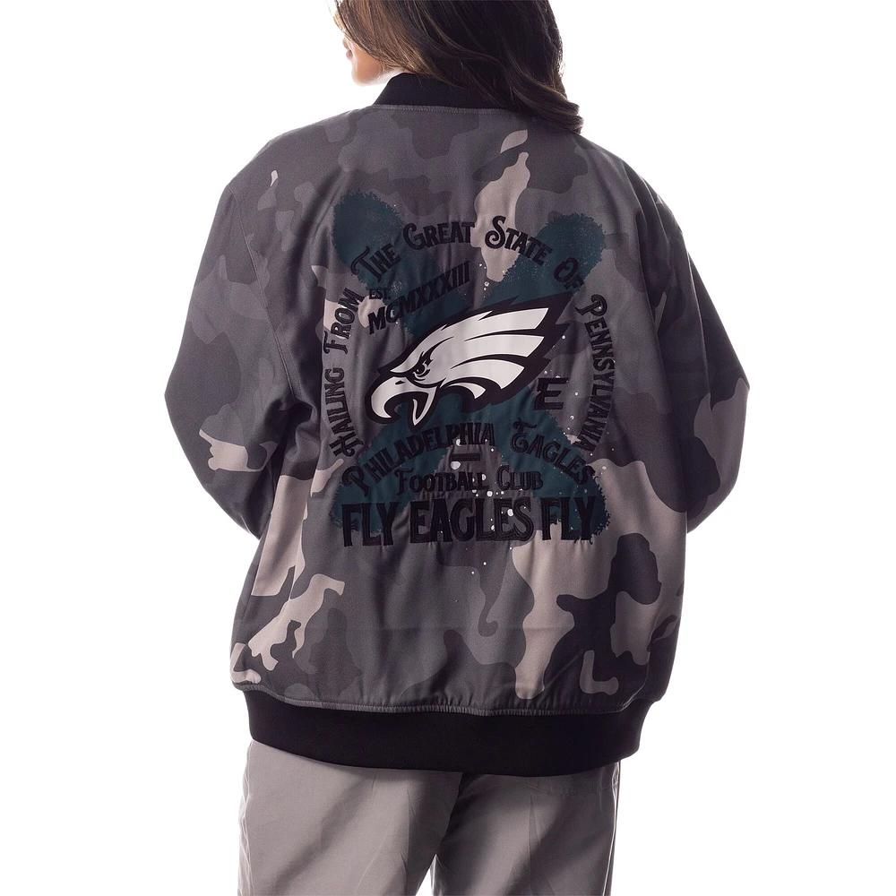 Blouson aviateur camouflage unisexe The Wild Collective gris Philadelphia Eagles