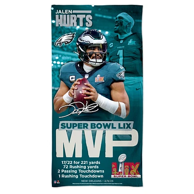 WinCraft Jalen Hurts Philadelphia Eagles Super Bowl LIX MVP 30" x 60" Spectra Beach Towel