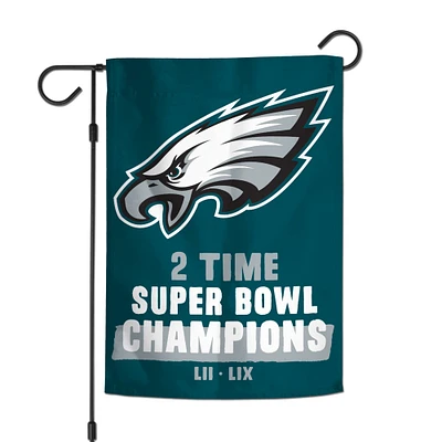 Drapeau de jardin double face WinCraft Philadelphia Eagles, deux fois champions du Super Bowl, 12" x 18"