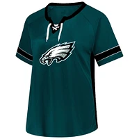 T-shirt à lacets grande taille avec nom et numéro pour femmes Fanatics Jalen Hurts Green Philadelphia Eagles